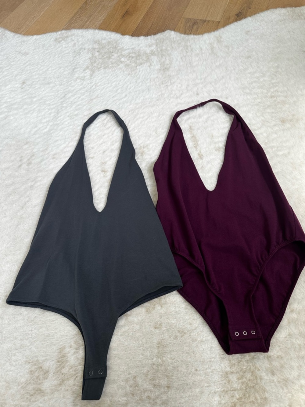 Victoria's Secret Halter One-Piece Bodysuits in Charcoal and Plum